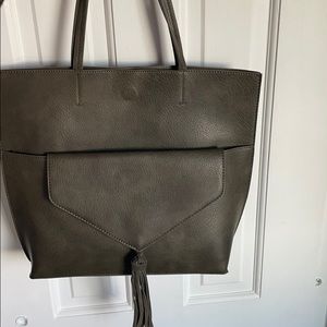 Street level faux green leather tote with clutch
